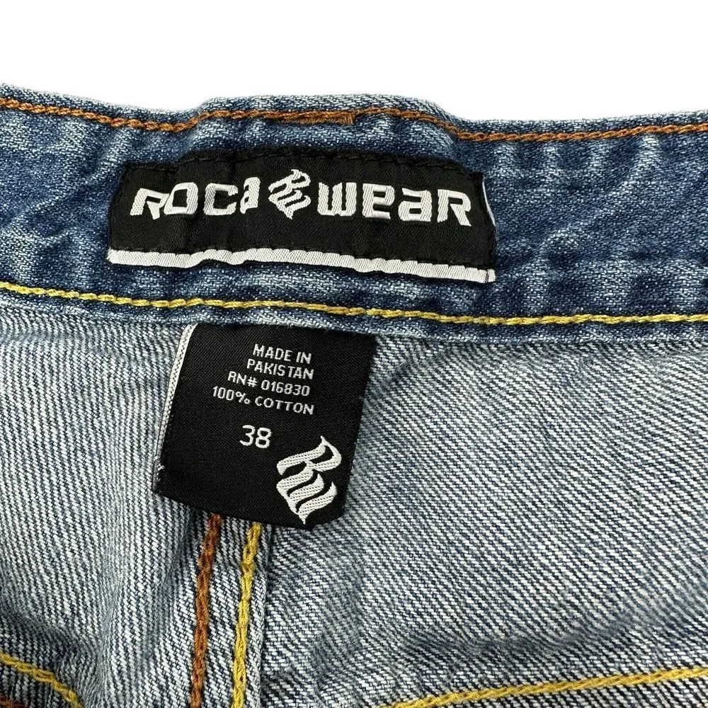 ROCAWEAR Jeans Mens Vintage Relaxed Baggy Button Fly‎ Hip Hop Embroidered 38x31